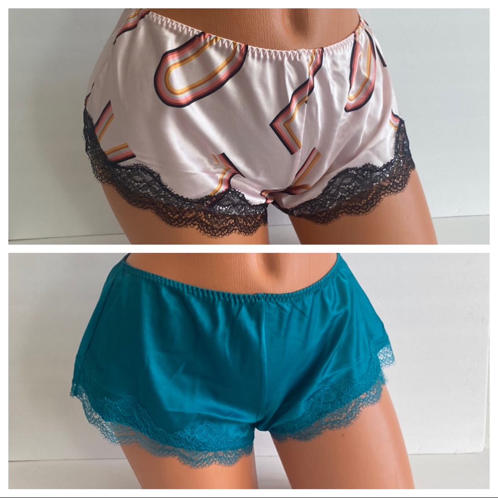 Victoria’s Secret 2 Lace Trim Satin Sleep Shorts Size Xs Blue & Pink Love New